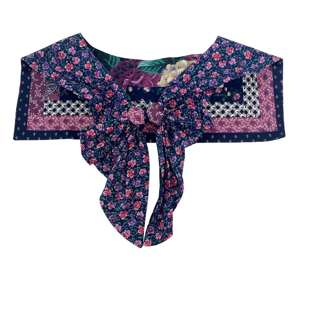 Vintage 80s Detachable Collar Floral Paisley Bow Tie Front Cottagecore Prairie‎